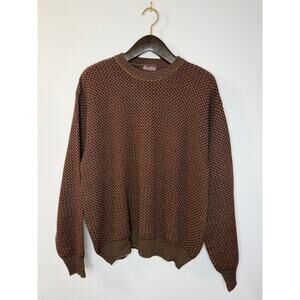 Barcelino Crew Neck Sweater Weave Design Merino Wool Men's L